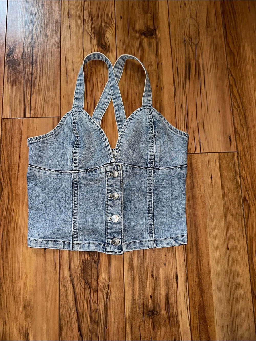Women's Light Wash Denim Bustier Crop Top